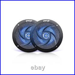 Pyle Marine Wireless Receiver, Amp, 4x 8'' 320W Blue Flashing LED Boat Speakers