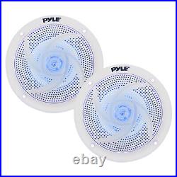 Pyle Marine Wireless Receiver, Amp, 4x 8'' Blue Flash LED Boat White Speakers