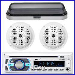 Pyle PLCD43MRB In Dash Marine Boat CD MP3 PlayerWith Pair Speaker and Radio Cover