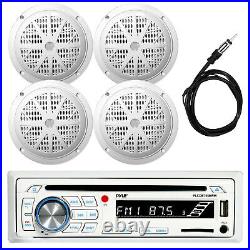 Pyle PLCDBT65 Bluetooth AM/FM Radio Stereo, 4x 6.5 Boat White Speakers, Antenna
