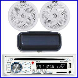 Pyle PLCDBT65 Boat Radio CD Receiver with 2x 4 White Speakers, Stereo Cover