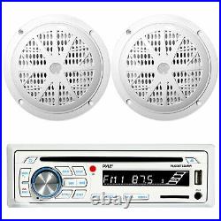 Pyle PLCDBT65 Marine Bluetooth AUX AM/FM Receiver, 2x 6.5 120W Boat Speakers
