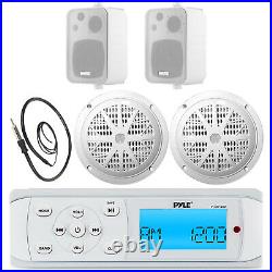Pyle PLMR14BW Bluetooth USB Boat Radio, 4 Speakers, 6.5 Speakers, Antenna