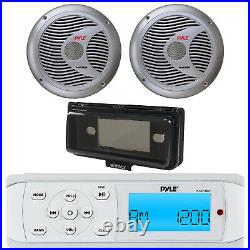 Pyle PLMR14BW Boat Radio USB Receiver + 2 Silver 6.5 Speakers withCover
