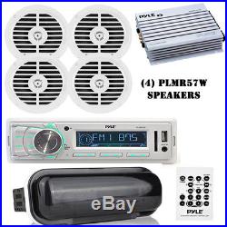 Pyle PLMR88W Marine Boat USB MP3 Radio Stereo (4) Speakers, 400W Amp, Dust Cover
