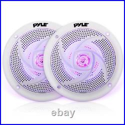 Pyle PLMRB29W Boat Receiver, 4 x 5.25'' Blue LED Speakers with Wire, Radio Antenna