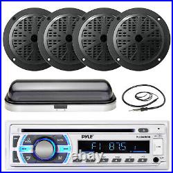 Pyle SD USB Bluetooth Boat Radio, Cover, Radio Antenna, 4 Black 100W Speakers