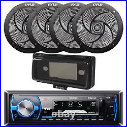 Pyle Single DIN Marine Bluetooth AM/FM Receiver withCover, 4x 6.5 240W Speakers