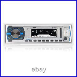 Pyle Single DIN Marine Bluetooth Radio, Cover, 4x 5.25 180W Blue LED Speaker