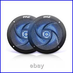 Pyle Single DIN Marine Bluetooth Receiver withCover, 4x 4 100W Blue LED Speakers