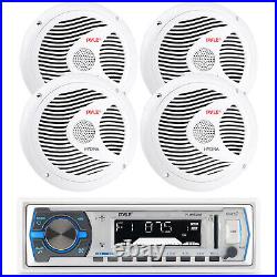 Pyle Single DIN Marine Bluetooth Stereo Receiver, 4x 6.5'' 150W Boat Speakers