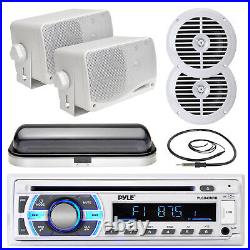 Pyle USB Boat SD Bluetooth Radio, 5.25 and 3.5 Speakers, Antena, Radio Cover