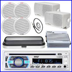 Pyle USB SD Bluetooth Radio, Boat 400W Amp, 6.5and 3.5 Speaker Set, Antenna, Cover