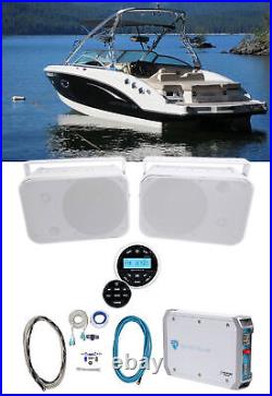 Rockville RGHR2 Marine Boat Receiver with Bluetooth USB+(2) 6.5 Box Speakers+Amp