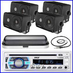 USB Bluetooth Pyle SD Boat Radio, Antenna, White Cover, Black 3.5 Box Speakers