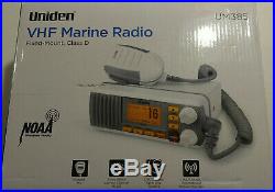 Uniden UM385 Fixed Mount VHF Marine Radio White Class D Boat Weather Alert 25W