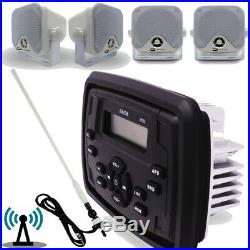 Waterproof Audio Marine Stereo Bluetooth FM AM Radio Boat Radio + Antenna White