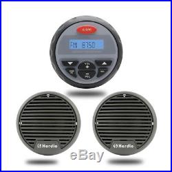 Waterproof Bluetooth FM/AM Radio MP3/USB Player+Marine Boat Car ATV UTV Speakers