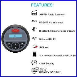 Waterproof Bluetooth FM/AM Radio MP3/USB Player+Marine Boat Car ATV UTV Speakers