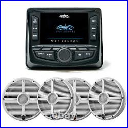 Wet Sounds WS-MC-2 Marine Radio + 2 Pairs RECON 6 XW-W Speakers