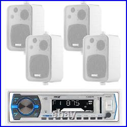 White Color Marine Boat Yacht In Dash MP3 Stereo Player & 4 White Box Speakers