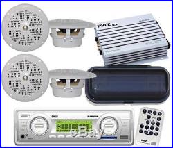 White Marine Boat MP3 Media Receiver Radio 4 X Speakers 400Watt Amp and Cover