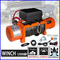 Win-2x 12000LBS Electric Winch Wireless Orange Synthetic Rope ATV UTV Boat 12V